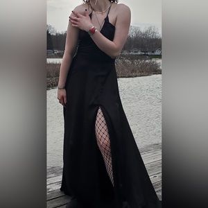 Black leg slit dress from Windsor with studded straps